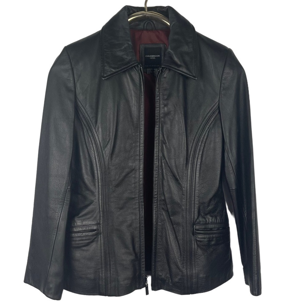 COLEBROOK & COMPANY 90S BLACK LEATHER XS PETITE ZIP UP JACKET - Picture 4 of 13